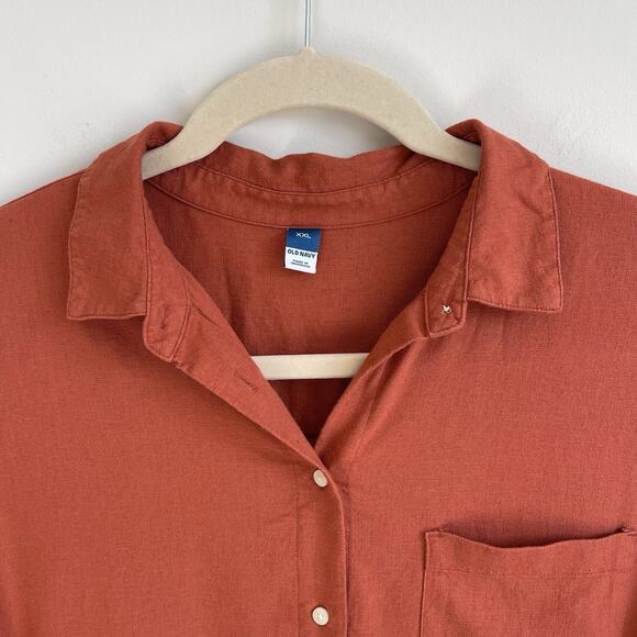 Old Navy XXL Linen Blend Button Front Casual Shirt Dress Pockets Rust 2XL - Picture 2 of 13